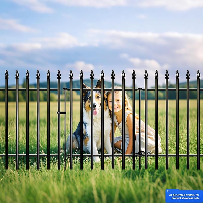 Thealyn Metal Garden Fence 32 in H x 24 in W 5 Panels (4 Panels + 1 Gate) Total Length 10 ft, No Need Dig Rustproof Animal Barrier Fencing Border Fence for Dog, Patio,Yard, Landscape, Flower Bed