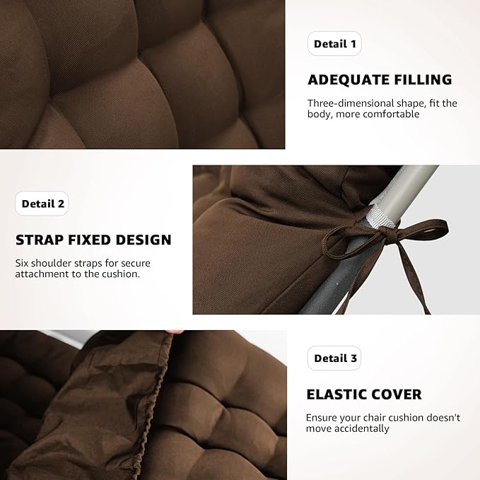 Patio Lounge Chair Cushion, Waterproof Zero Gravity Chair Cushions with Ties, 66x21x4 Inches Chaise Lounge Chair Cushion for Outdoor Indoor Furniture, Brown (Only Cushion)