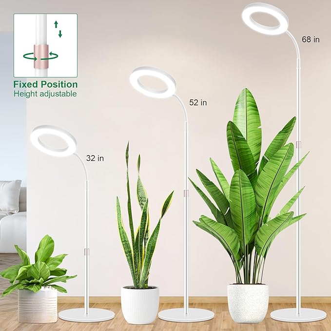 LBW Grow Light with Stand for Indoor Plants, Adjustable Height up to 68", Full Spectrum Grow Light for Large & Tall Plants, Auto Timer 6/8/12/16H, 5-Level Dimmable, 3 Lighting Modes