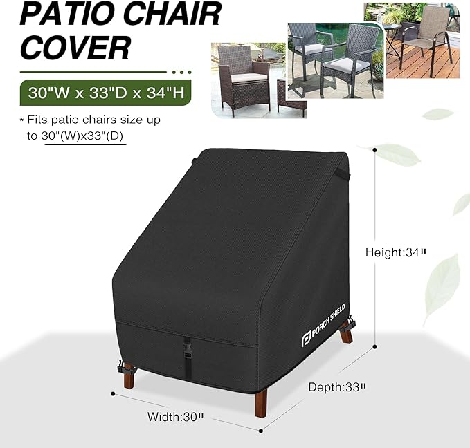 Porch Shield Patio Chair Covers -Waterproof Outdoor Lounge Deep Seat Lawn Chair Cover 2 Pack - 30W x 33D x 34H inch, Black