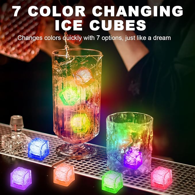 20 Pack Light Up Ice Cubes for Drinks - Multi Color Led Ice Cubes with Color Changing Lights - IP67 Waterproof Glowing Ice Cube - Elevate Your Drinks for Club Bar Party Birthday Wedding Anniversary