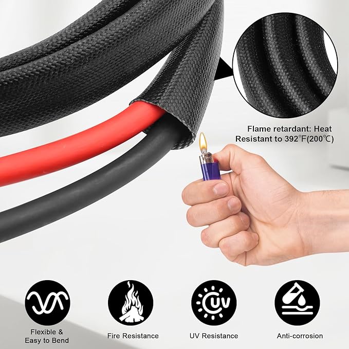MOOKEERF Solar Battery Cable - 10 Gauge 10FT Power Inverter Cable with PV Flame Retardant Protective Sleeving Connect Battery and Charge Controller for Solar Panel Automotive RV Motorcycle Marine