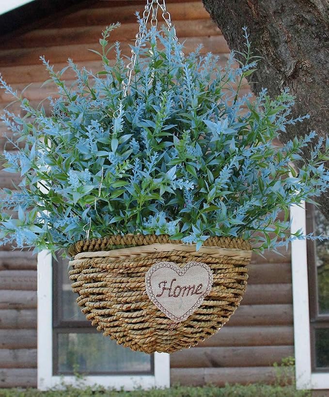 RECUTMS 20 Bundles Outdoor Artificial Flowers UV Resistant Fake Outdoor Plants, Faux Greenery for Indoor Outside Hanging Plants Garden Porch Window Box Home Wedding Farmhouse Décor(Blue)