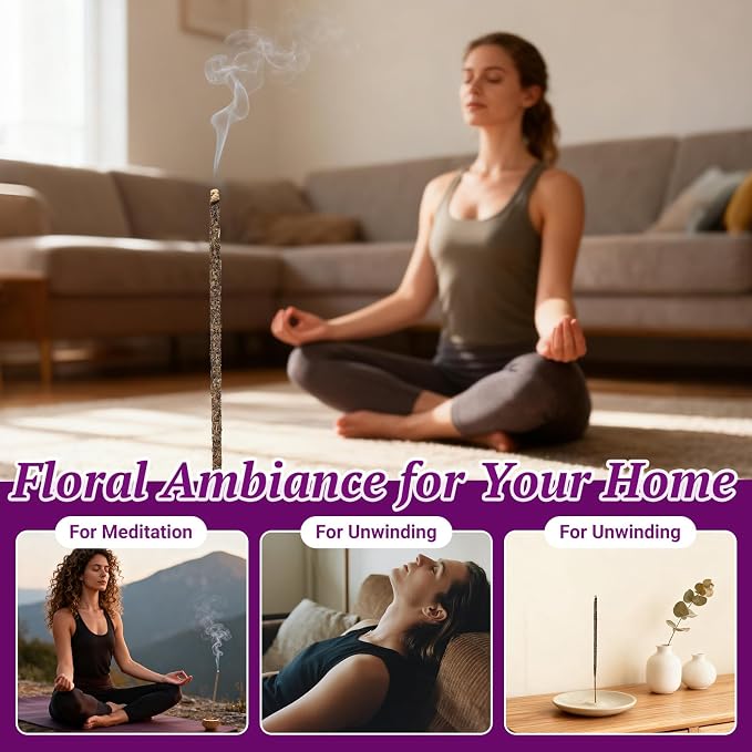 Lavender Incense Sticks Natural - 16 Sticks Handcrafted Lavender Sticks for Relaxation, Meditation, Yoga, Spiritual Purification & Home Ambiance | inciensos aromaticos para la casa