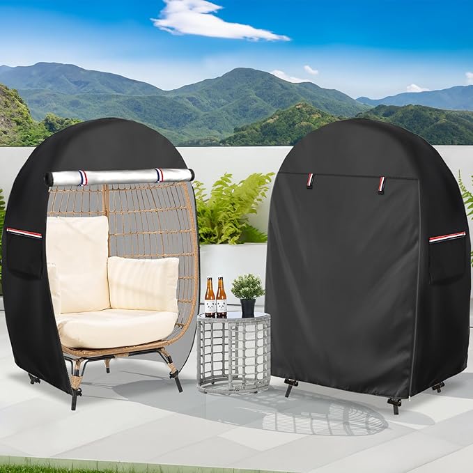 okcool Outdoor Egg Chair Cover,Waterproof Egg Chair Cover with Zipper for Wicker Patio Basket Chair(Black,Fits 43" L *25" W*55.1" H Egg Chair)