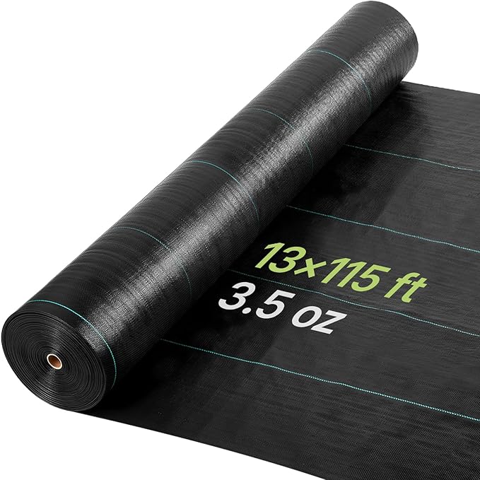 VEVOR 13x115FT 3.5oz Weed Barrier Fabric Heavy Duty, Landscape Fabric, Woven Weed Blocker Fabric, Garden Weed Fabric, Weed Control Fabric Ground Cover, Landscaping Cloth, Weed Mat, Black