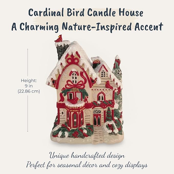 Blue Sky Clayworks Cardinal Bird Candle House, 7.25" Length x 5.5" Width