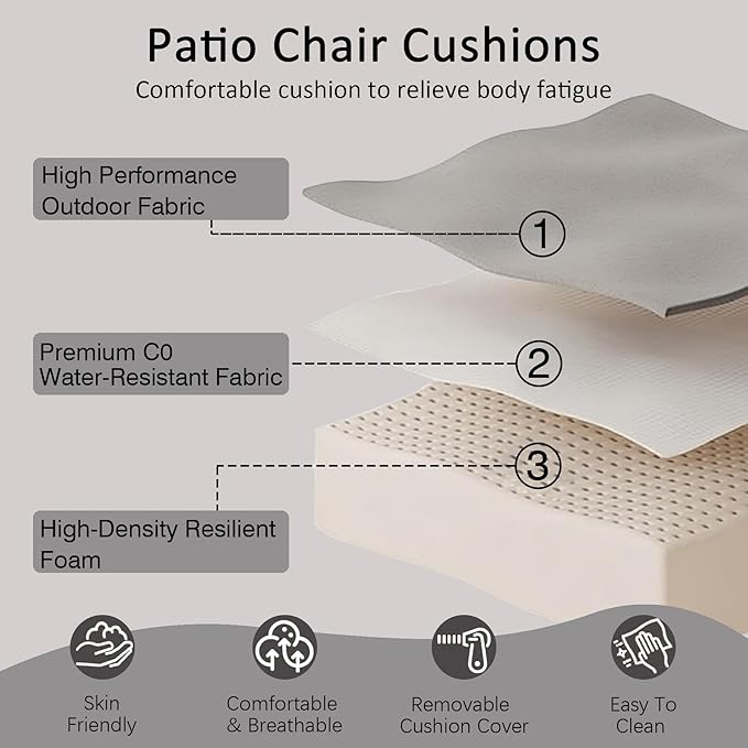 COZYVIDA Outdoor Deep Seat Cushion Set of 2, 22"x24" Seat & 23"x19" Back, C0 Water-Resistant Breathable Fabric, UV-Resistant 1000+ Hrs, 30D Foam with Recycled Fiber Fill,Light Grey