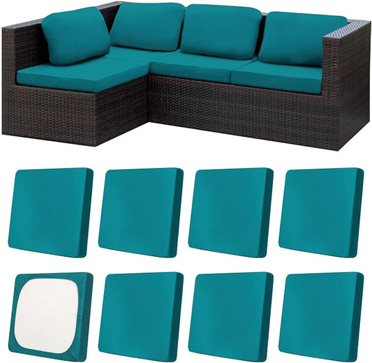 8Pcs Patio Cushion Covers,Outdoor Cushions Covers,Stretch Cushion Covers Replacement, Washable and Reusable Furniture Protectors(Peacock Blue)