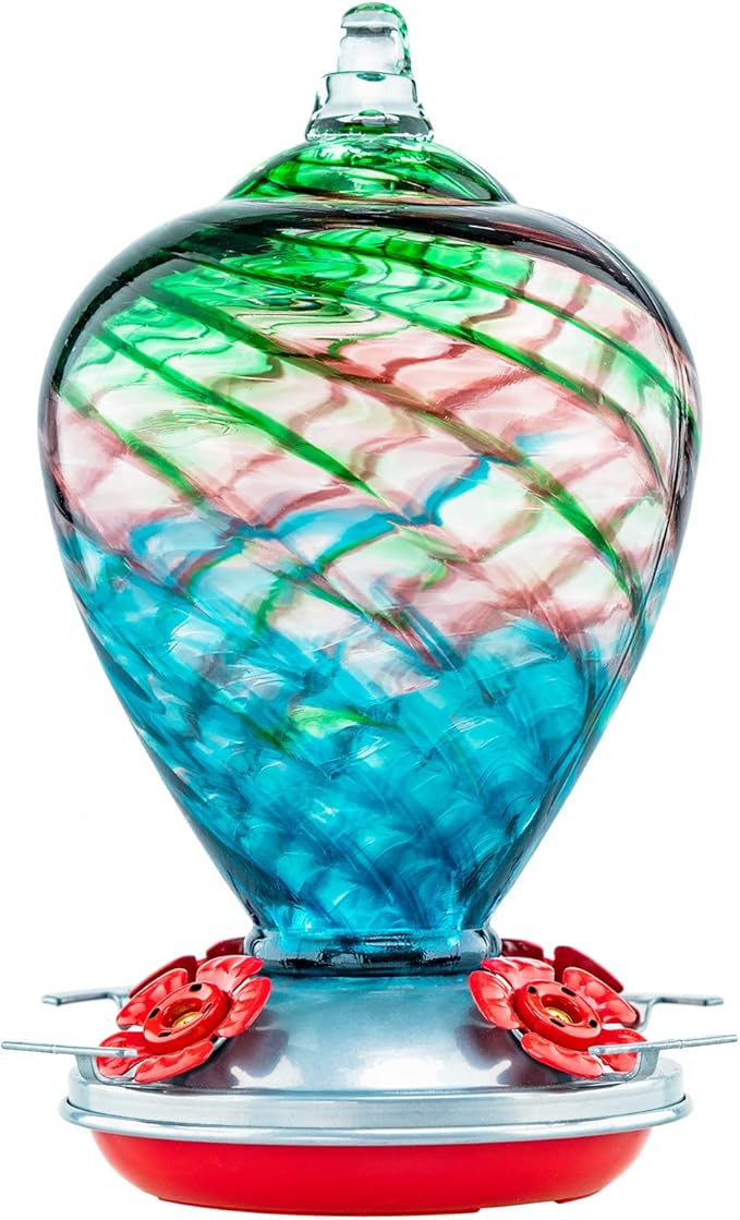 Hummingbird Feeders, 34OZ Hand Blown Glass Hummingbird Feeder for Outdoors Hanging with Ant MoatHooks, Perfect for Gardening Yard Patio Decor Gifts (Multi-Mermaid) | LaElvish Garden Hummingbird Feeders, 34OZ Hand Blown Glass Hummingbird Feeder for Outd...