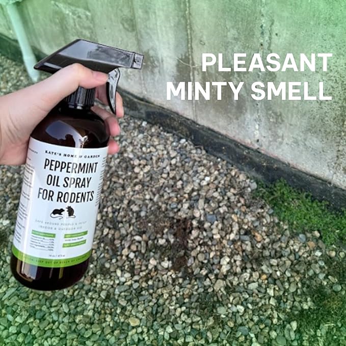 Kate Naturals Peppermint Oil Spray for Rodents, Squirrels, Mouse, Bat, Rat, Car Engines, Mice (16oz, Non-Toxic Rodent Repellent, Pet Safe)