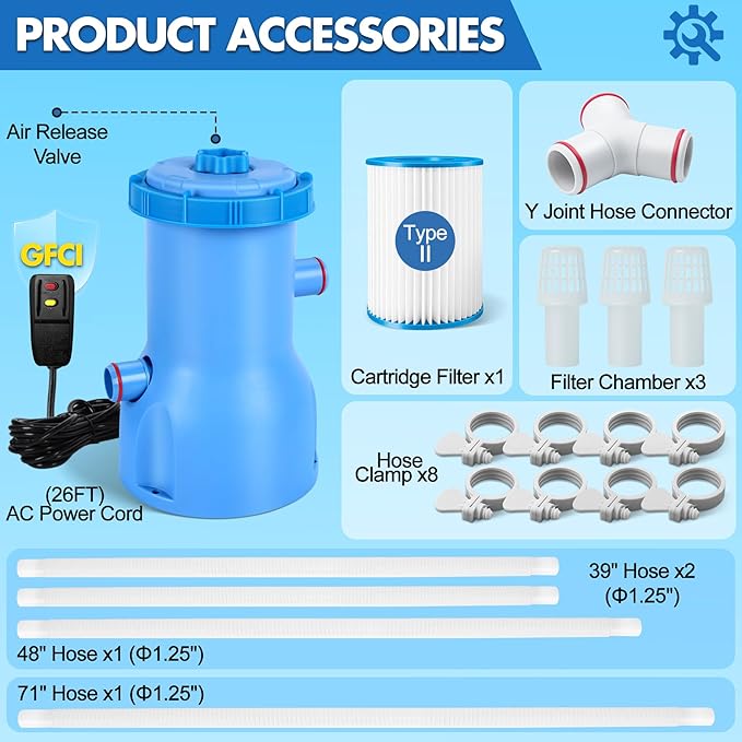 Basic Series 530 GPH Above Ground Pool Filter Pump - ETL Certified Pool Cartridge Filter Pump System with GFCI Protection | Enhances Water Clarity - Effectively Removes Impurities from Water