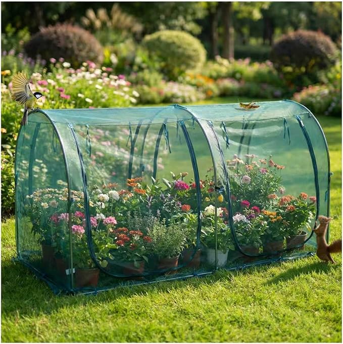 8.2'x4'x4' Crop Cage, Portable Tunnel Plant Netting Cover Tomato Netting, 4 Roll-Up Zipper Door Garden Cage, Bug Netting Cover for Vegetables & Fruits, Durable Raised Garden Bed Covers