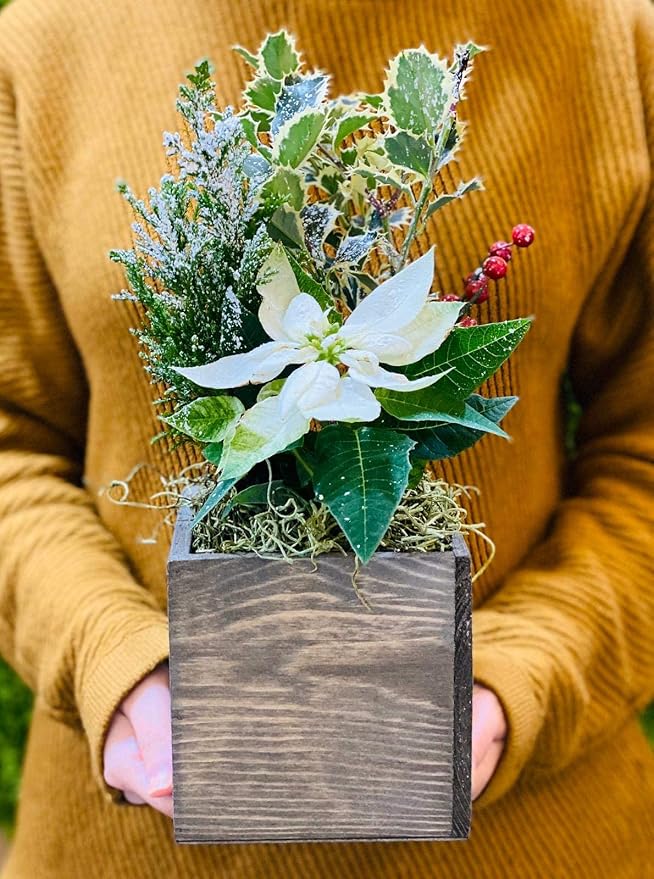 Wooden Planter Box, Rustic Barn Wood with Plastic Liner l Garden Decor l Restaurant and Wedding Decorations l Wedding Bouquets, Table Centerpiece (5x5 Set of 4, Natural)