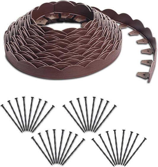 EasyFlex Scallop No-Dig Edging with Extra Anchoring Spikes - 100' Kit, Red