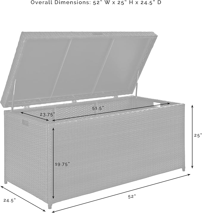 Crosley Furniture Palm Harbor Wicker Outdoor Storage Box for Patio Furniture Cushions and Pool Floats, Gray