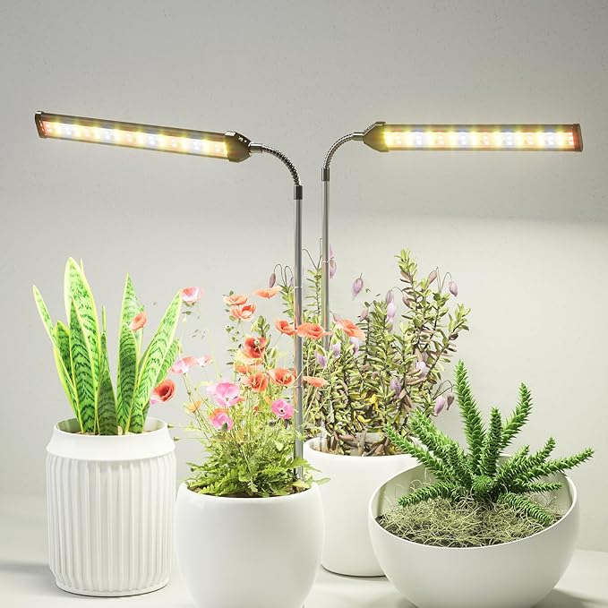 Juhefa Grow Light for Indoor Plants Growing, 6000K Full Spectrum Gooseneck Plant Lamp for Seedings Succulents Small Plants, 5 Dimming & 4/8/12/18H Timer, 2 Pack