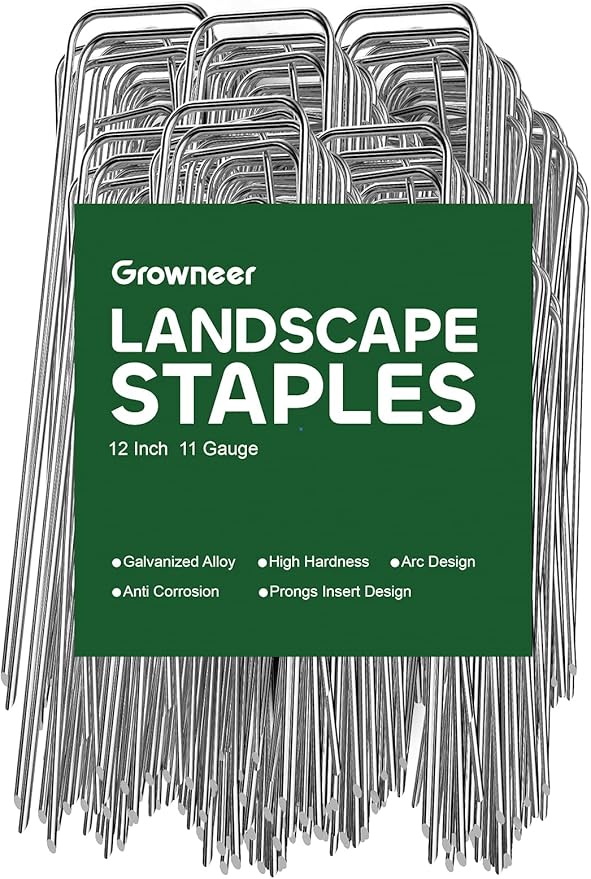GROWNEER 50 Pack Landscape Staples 12 Inch 11 Gauge Heavy Duty Hot-Dip Galvanized Steel Garden Stakes U-Shaped Weed Barrier Spikes Metal Ground Pins for Lawn and Yard Landscaping