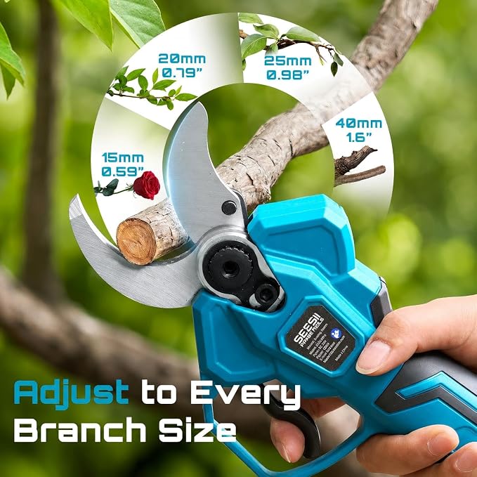 SEESII Electric Pruning Shears 1.6'' Cut, 20V Cordless Branch Cutter With LCD Display, 2 x 4.0Ah Batteries, Brushless Motor, SK5 Blade, Auto Sleep, Extra Blade For Garden Trees And Vines