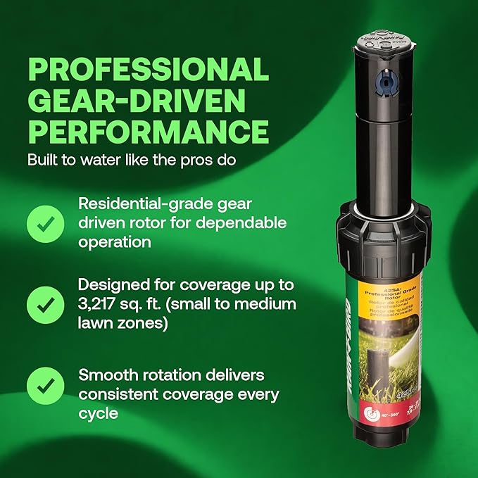 Rain Bird 42SA+ Heavy Duty Simple Adjust Gear Driven Rotor Sprinkler Head, 2 Pack - 3/4 inch Inlet - Water Efficient 4 inch Pop Up Lawn Sprinkler, Adjustable 40-360 Degree Arc and 26-38 ft Radius