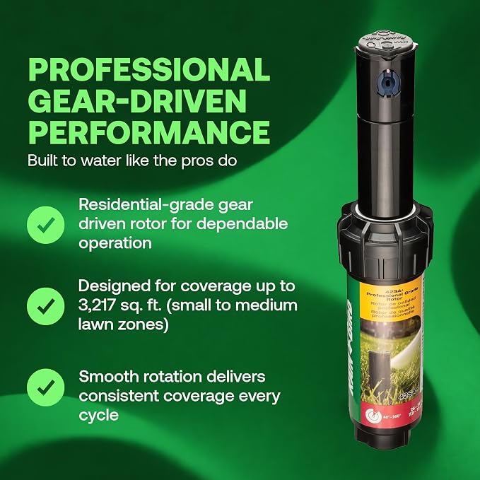 Rain Bird 42SA+ Heavy Duty Simple Adjust Gear Driven Rotor Sprinkler Head, 4 Pack - Water Efficient 4 inch Pop Up Lawn Sprinkler with 3/4 inch NPT, Adjustable 40-360 Degree Arc & 26-38 ft Radius