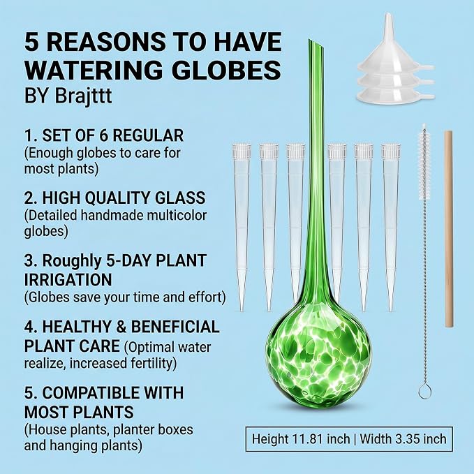 Plant Watering Globes, 6pcs Automatic Glass Watering Bulbs, Decorative Garden Watering Glass drip Ball with 6 Tags