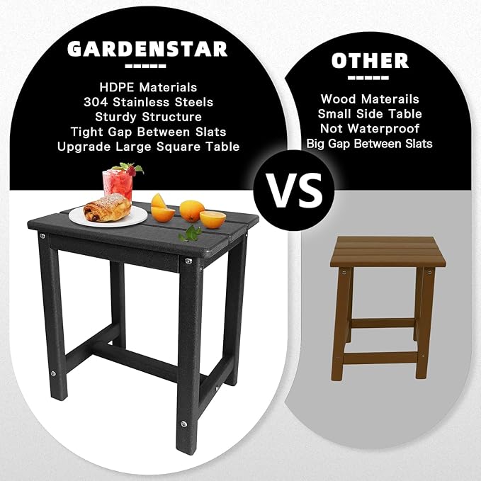 GARDENSTAR Adirondack Square Side Table,one-Tier Outdoor end Table, Patio Side Table for Pool,Porch,Backyard,Relaxing Companion