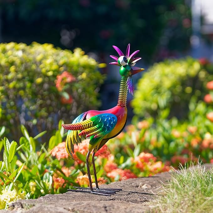 Metal Wacky Rooster Garden Statue, 18'' Rooster Decor Yard Statue Decorations Outdoor, Chicken Yard Art for Outside, Patio, Backyard, Lawn(Colorful)
