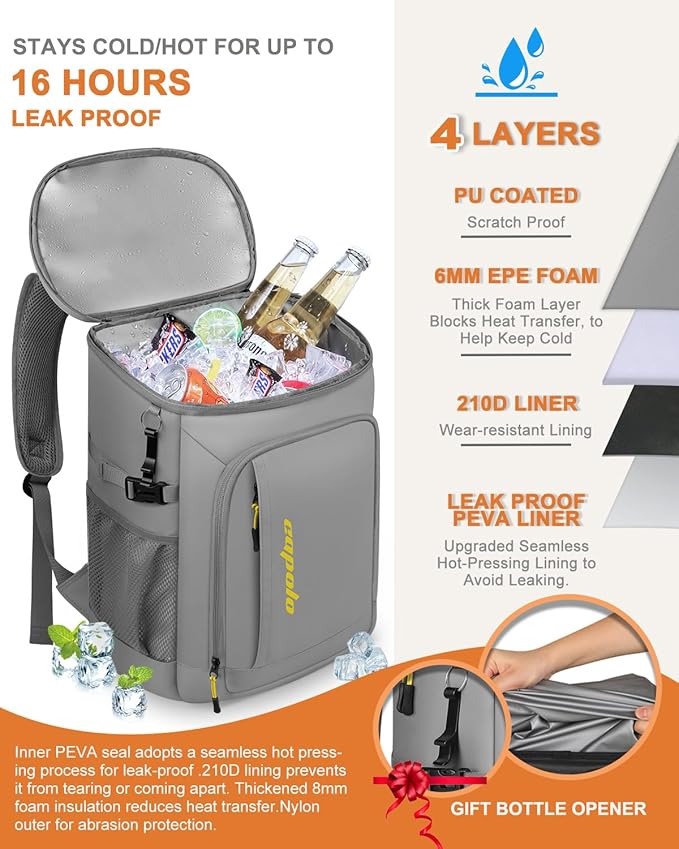 Capolo Cooler Backpack Insulated Waterproof for Women Men,36/45 Cans Lunch Backpack Coolers Leak Proof Soft Cooler Bag Ice Chest for Camping Beach