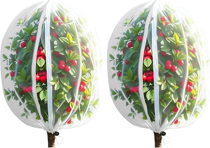 2 Pack Bird Netting for Fruit Trees with Zipper & Drawstring – 3.3x4.6FT Garden Plant Covers, Reusable Protection for Blueberry Bushes, Tomato Plants, Cherry Trees – Blocks Birds, Cicadas & Pests
