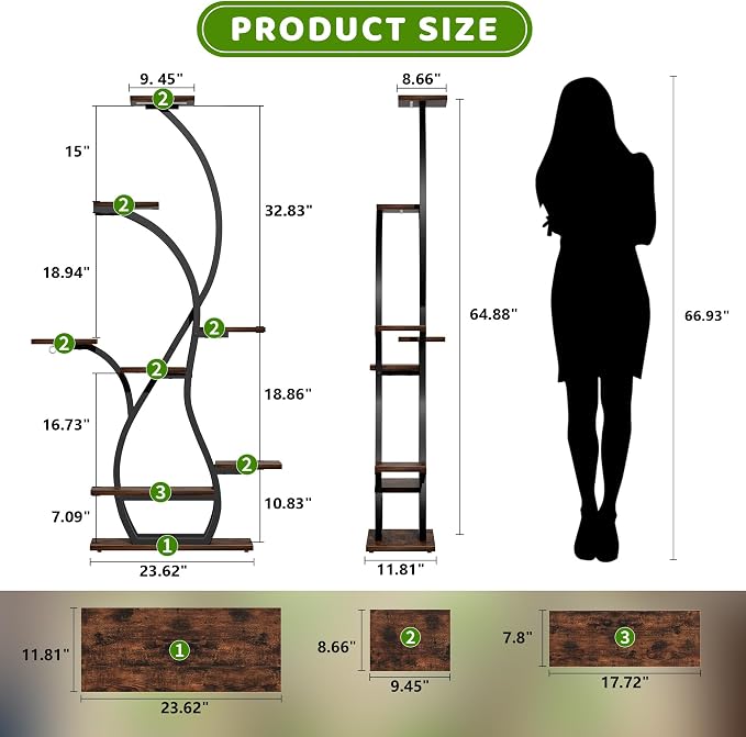 EVAWOO Plant Stand Indoor with Grow Lights - 8 Tiered Corner Plant Shelf Indoor, 65" Tall Lighted Plant Holder for House, Black