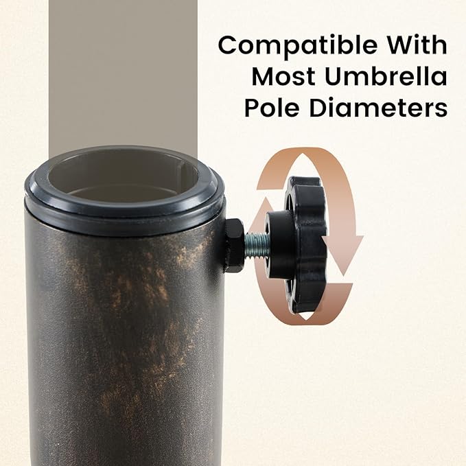 DUMOS Patio Umbrella Base, 22 LBS Heavy Duty Umbrella Stand with 2 Knobs + 2 Adapters, Weather-Resistant Coating Outdoor Table Resin Umbrella Holder for Beach, Pool, Deck, Backyard (Bronze)