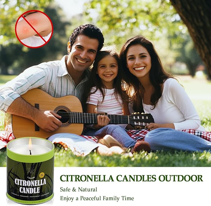 Citronella Candles Outdoor Set, 6 Pack Jar Candle for Patio Camping Backyard Picnic, Infused with 5 Plant Essential Oils, 9 Oz Non Toxic Candles, Scented Candles Sets Gifts for Men Women