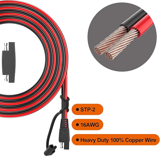 OYMSAE 12Feet SAE to SAE Extension Cable Quick Disconnect Connector 16AWG, for Automotive Solar Panel Extension Cable Plug(12FT(16AWG)) Pack of 4