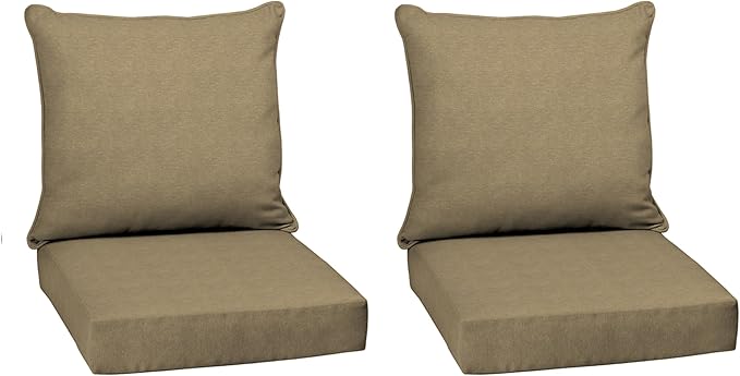Arden Olefin Outdoor Deep Seat Cushion Set (2-Pack), 24 in x 24 in, Weather-Proof, Rain-Proof, Fade Resistant Patio Cushion for Chair, Sofa, and Couch Tan Hamilton