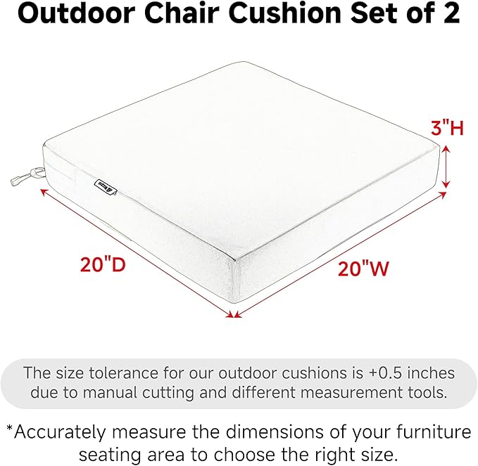 Favoyard Patio Chair Cushions 20 x 20 x 3 Inch Waterproof Outdoor Seat Cushions for Patio Furniture 3-Year Color Fastness Garden Sofa Couch Chair Pads with Handle & Adjustable Straps Set of 2, Grey