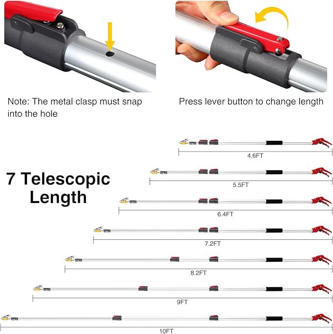 10FT Telescoping Pole Saw with Pruner, Extendable Tree Trimmer & Cut and Hold Fruit Picker for Garden Harvesting, Cherry, Avocado, Citrus