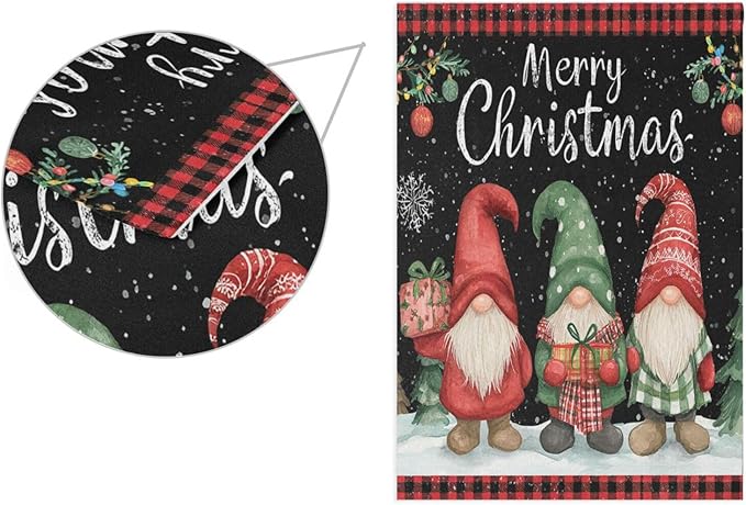 Pfrewn Christmas Winter Garden Flag 12x18 Double Sided Gnome with Gifts Berry Xmas Tree Small House Yard Flags Welcome Seasonal Outdoor Indoor Banner for Xmas Holiday Yard Home Decoration