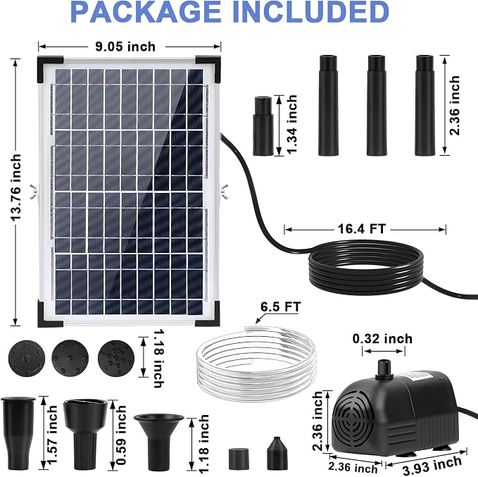 Solar Water Fountain Solar Powered Water Fountain 264GHP Solar Fountain Pump 12W 17V Solar Water Pump for Birdbath,Pond,Fish Tank,Waterfall,Garden Water Feature
