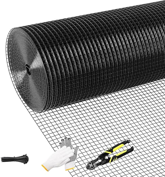 Tongmo Black Hardware Cloth, 1/2 inch 48'' x 50'Chicken Wire Fence, 19 Gauge Vinyl Coated Welded Cage Wire Mesh Roll Supports Poultry Netting Cage Garden Fence…