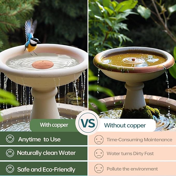 QIANQIANBird Bath Copper Disk, 0.6mm Reinforced 99.99% Pure Copper Cleaning Disk for Physical Safe Clean Water All-Season, Universal Fit for Outdoor Birdbaths, Bowl, Bird Bath Solar,2-Pack