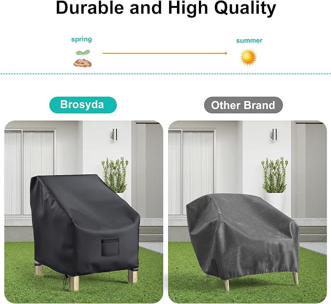 Patio Chair Covers for Outdoor Furniture Waterproof 2 Pack, Lawn Chair Covers 600D Heavy Duty Oxford Cloth, Large Covers for Lounge Lawn Deep Seat Black 29"W×30"D×36"H