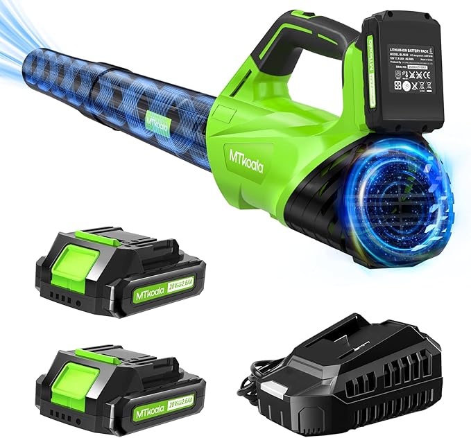 2026 Upgrade Leaf Blower, Leaf Blower Cordless with 2 * 2.6AH Batteries and Fast Charger, 450CFM &150MPH and 2 Speed Mode, Lightweight Electric Leaf Blowers for Lawn, Yard, Leaves, Dust Care (Green)