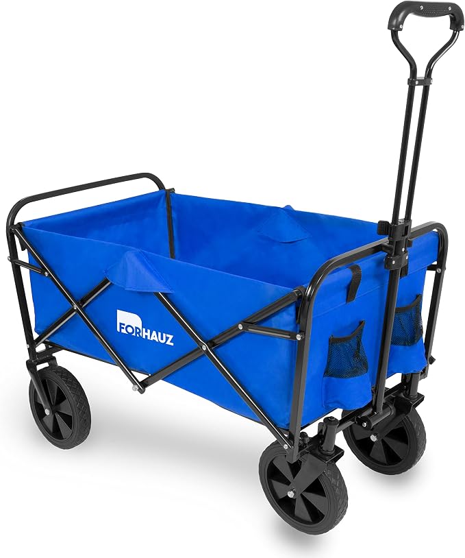 ForHauz Folding Collapsible Heavy Duty Wagon Cart with All-Terrain Wheels for Outdoor Utility, Beach and Garden, Blue