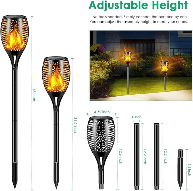 Solar Lights Outdoor 99 LED Higher & Larger Flickering Flame Solar Torch Light 43" Waterproof Outdoor Lighting Solar Powered Pathway Lights Christmas Decorations for Garden Patio Yard (8pack)