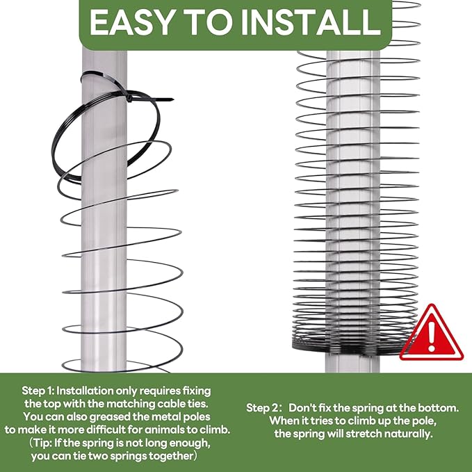 Foneso 2.3in Squirrel Proof Spring Device 2 Pack, Metal Squirrel Baffle Barrier Spring Guard, Hanging Coil Garden Accessories for Outdoor Bird Feeder Poles