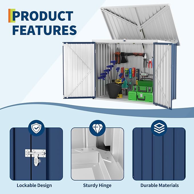 GarveeLife Outdoor Storage Shed,80 Cu.Ft Outdoor Trash Storage Box 5.8x3.3 FT with Lockable Door&Sloped Roof,Cabinet With Multi-Use Rust Prevention Galvanized Steel Enclosure for Yard, Garden, Patio