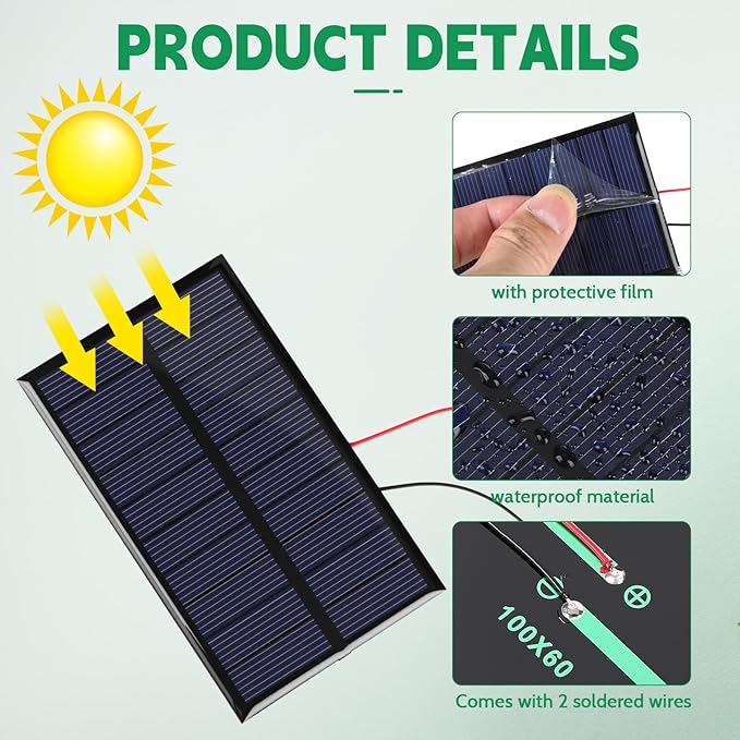 Kanayu 20 Pcs Small Solar Panels Bulk 5v 160ma Mini Polycrystalline Solar Cells DIY System Kits Epoxy Solars Panel Module Photovoltaic Cells Charger 100 x 60 mm for Light Phone Charger Flashlight