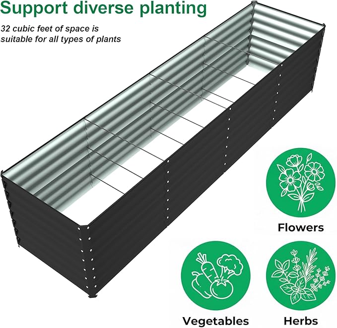 8x2x2FT Raised Garden Beds Outdoor, Planter Raised Beds for Gardening, Vegetables, Flowers,Large Metal Garden Box, Deep Plant Flower pots Outdoor (Black, 1Pack)