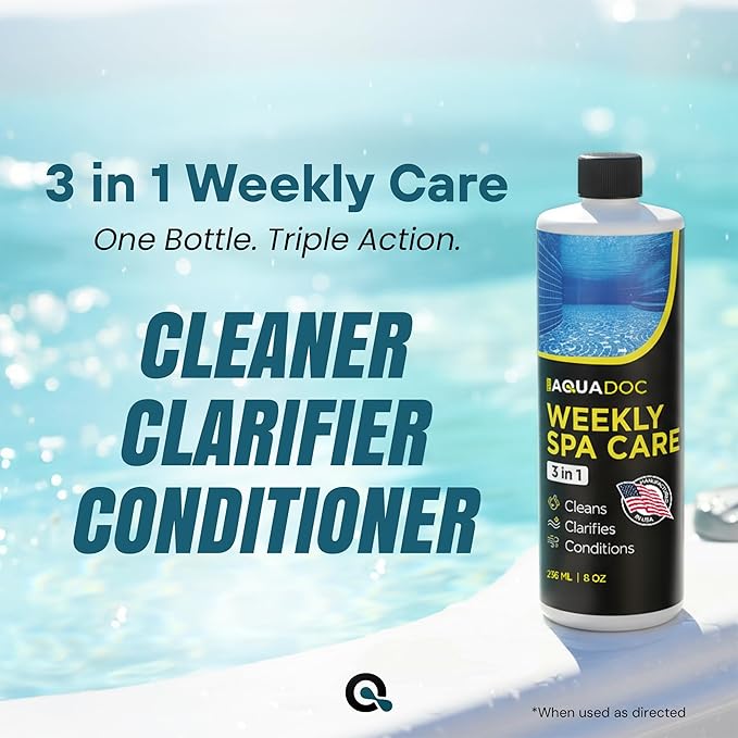 AquaDoc 3 in 1 Hot Tub Weekly Care - Concentrated Spa Water Conditioning Treatment to Help Reduce Residue, Improve Water Appearance, Enhance Comfort - Hot Tub Chemicals Made in USA - 8 oz